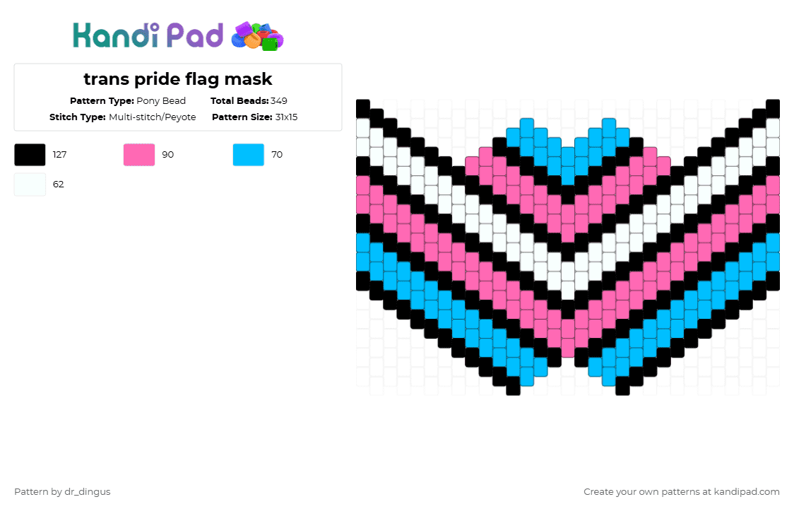 trans pride flag mask - Pony Bead Pattern by dr_dingus on Kandi Pad - light blue,pink