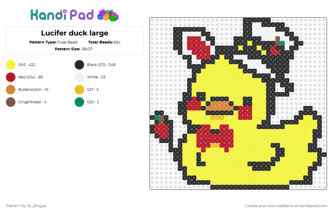 Lucifer duck large - Fuse Bead Pattern by dr_dingus on Kandi Pad - yellow,lucifer,hazbin,hotel,hazbin hotel,apple,duck,rubber duck