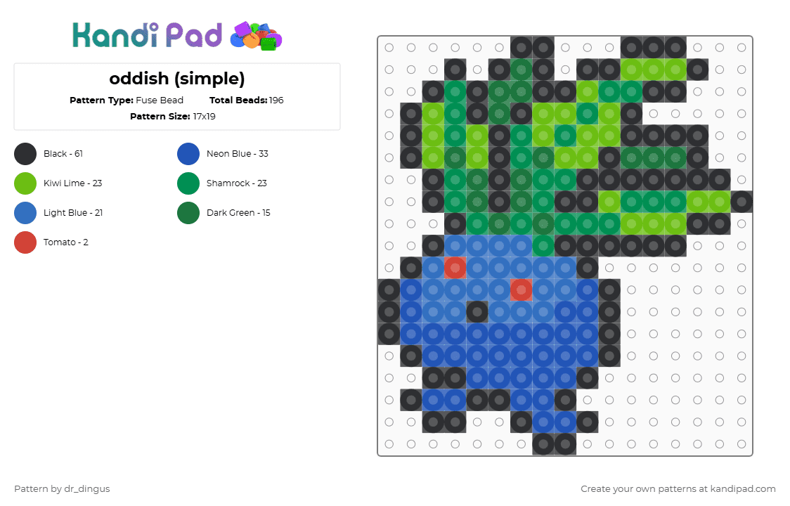 oddish (simple) - Fuse Bead Pattern by dr_dingus on Kandi Pad - blue,green