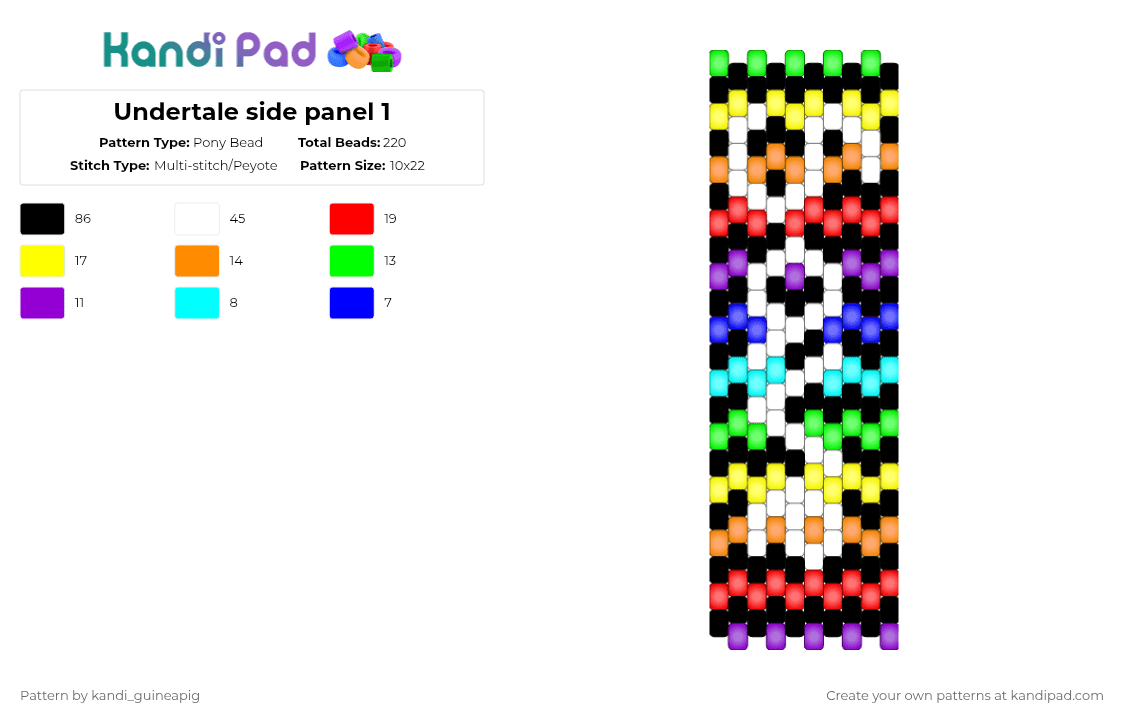 Undertale side panel 1 - Pony Bead Pattern by kandi_guineapig on Kandi Pad - red,orange,yellow,purple