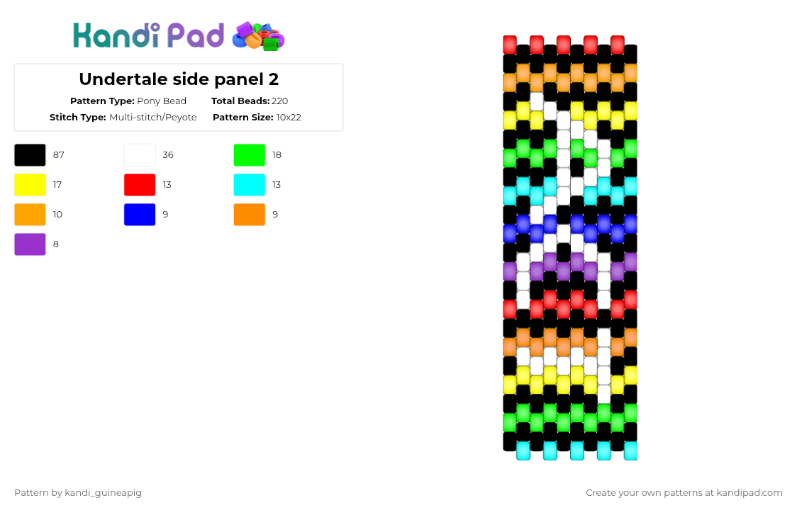 Undertale side panel 2 - Pony Bead Pattern by kandi_guineapig on Kandi Pad - purple,orange,yellow,green