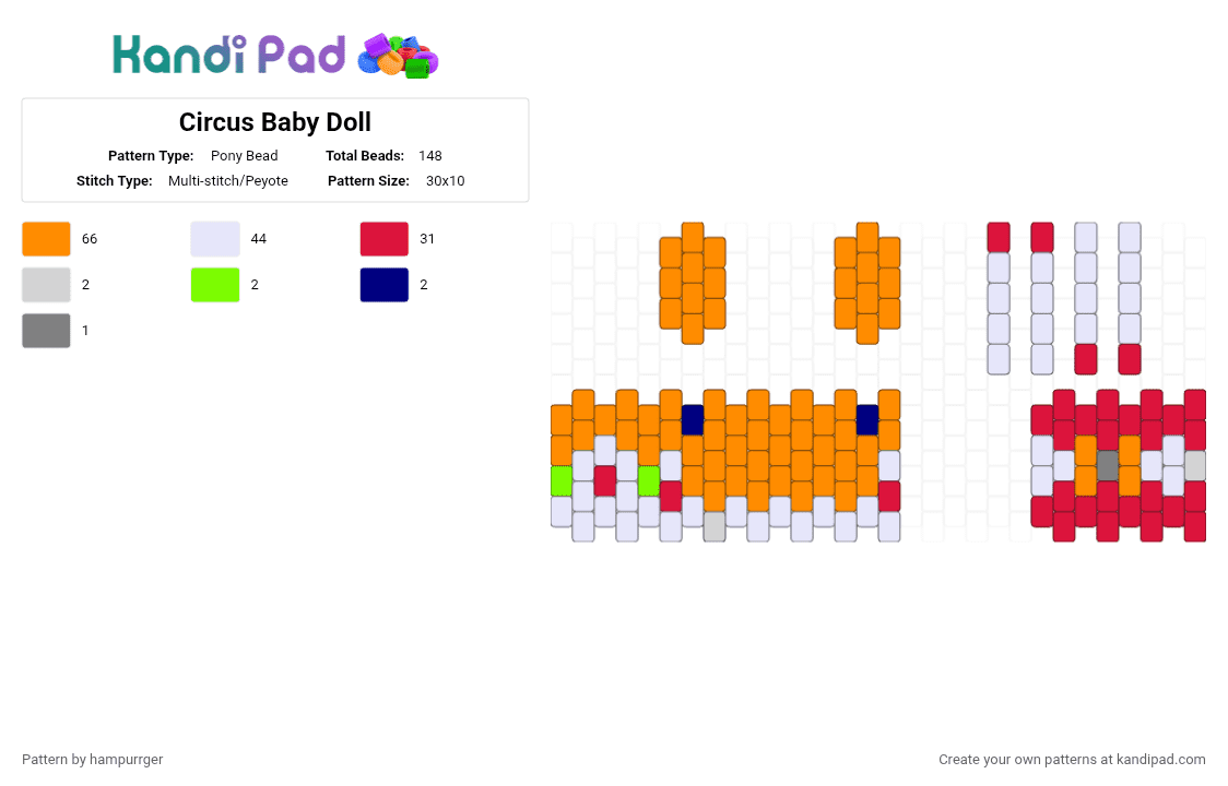 Circus Baby Doll - Pony Bead Pattern by hampurrger on Kandi Pad - red,orange