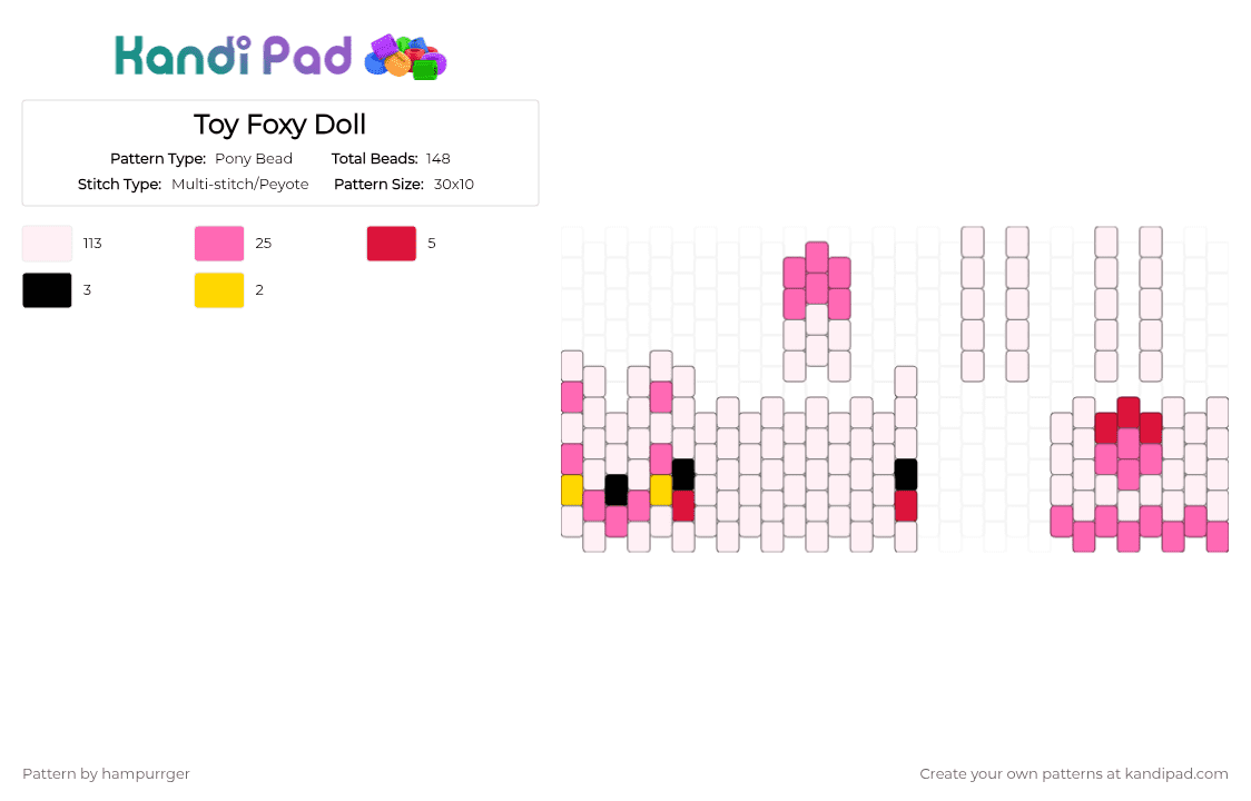 Toy Foxy Doll - Pony Bead Pattern by hampurrger on Kandi Pad - white,pink