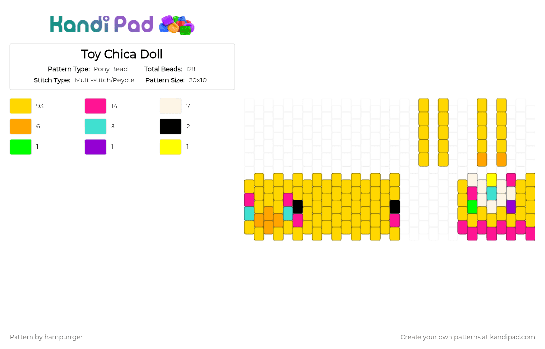 Toy Chica Doll - Pony Bead Pattern by hampurrger on Kandi Pad - yellow