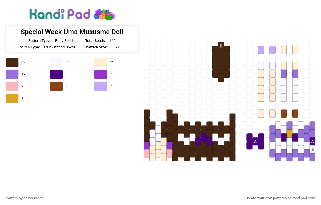 Special Week Uma Mususme Doll - Pony Bead Pattern by hampurrger on Kandi Pad - beige, brown, purple