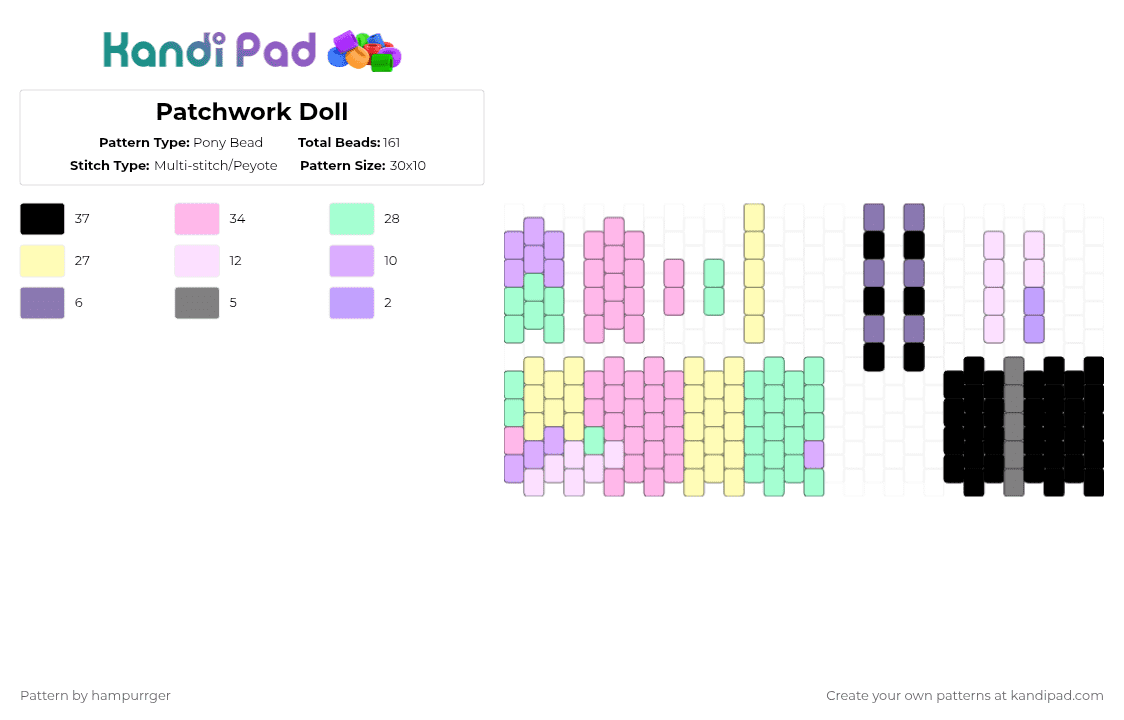 Patchwork Doll - Pony Bead Pattern by hampurrger on Kandi Pad - pink