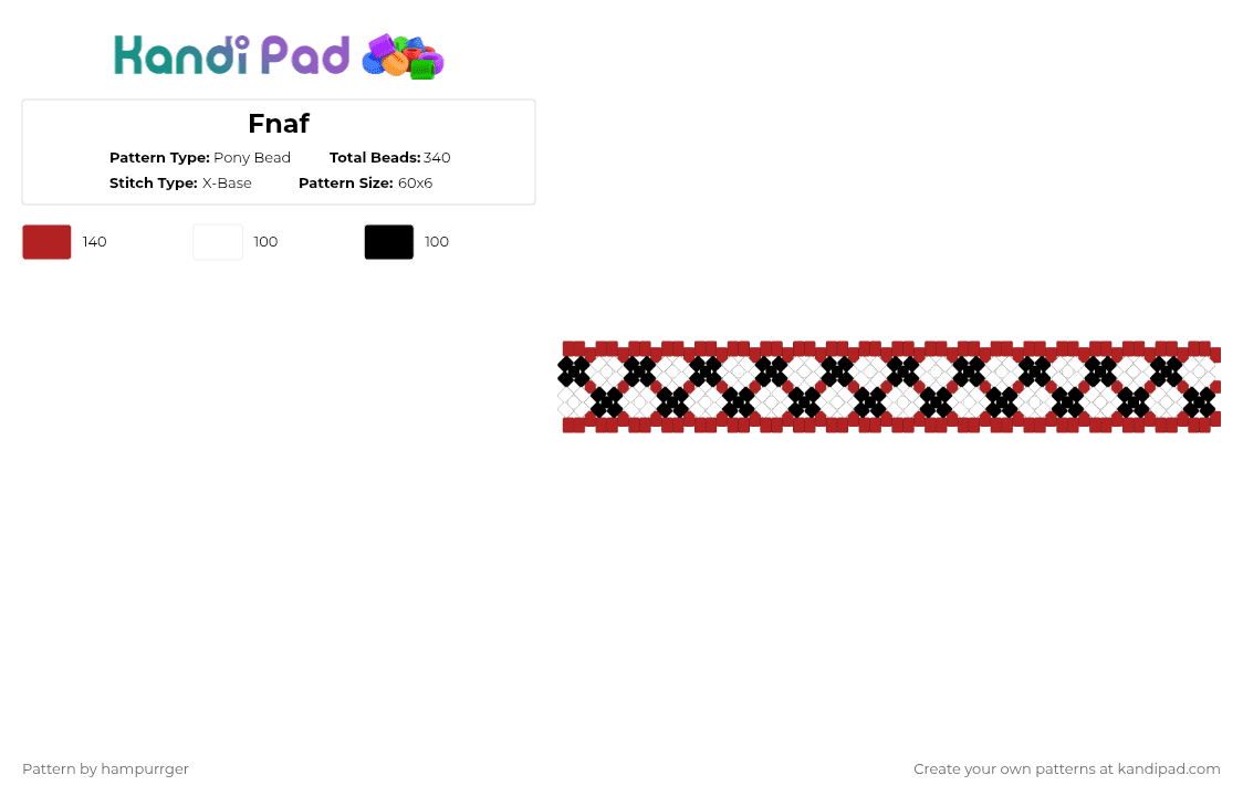 Fnaf - Pony Bead Pattern by hampurrger on Kandi Pad - red,white