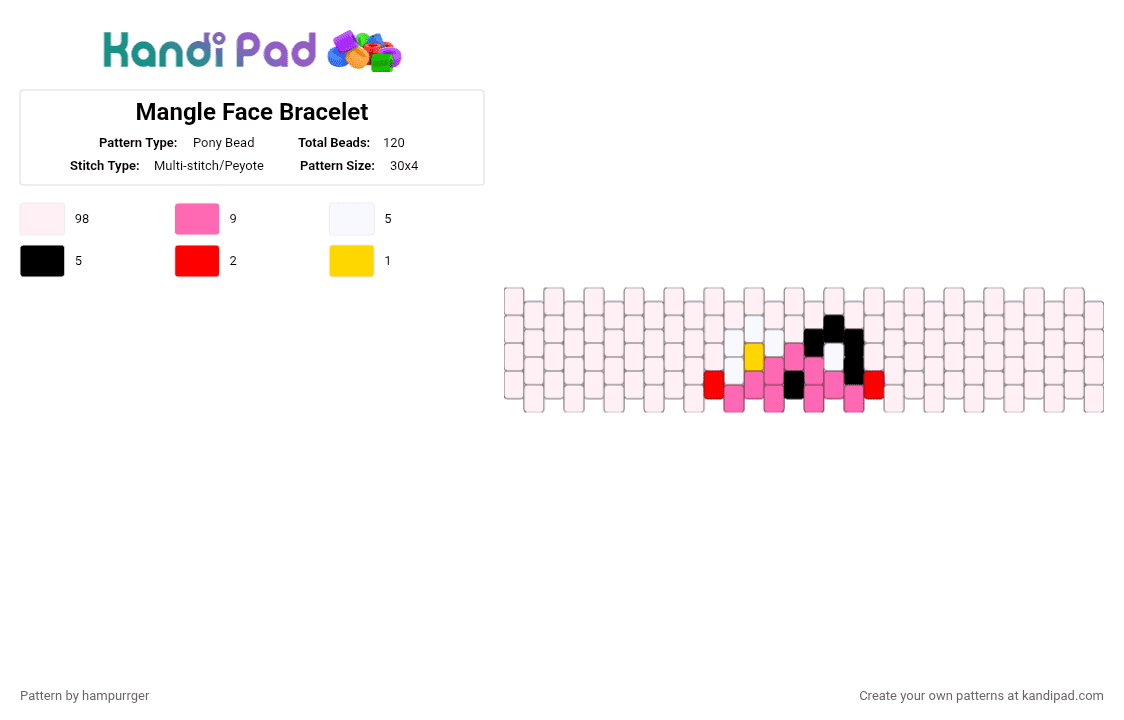 Mangle Face Bracelet - Pony Bead Pattern by hampurrger on Kandi Pad - white,pink