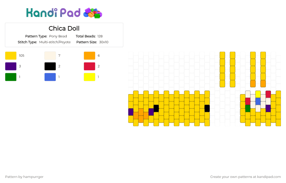 Chica Doll - Pony Bead Pattern by hampurrger on Kandi Pad - yellow