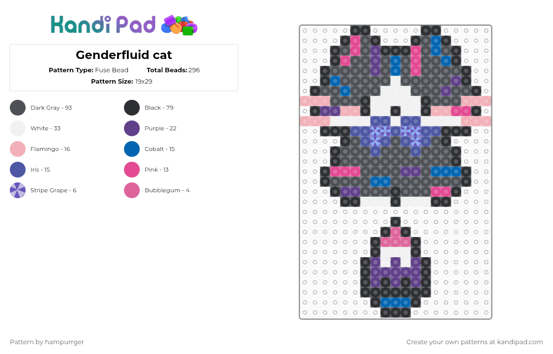 Genderfluid cat - Fuse Bead Pattern by hampurrger on Kandi Pad - gray,purple