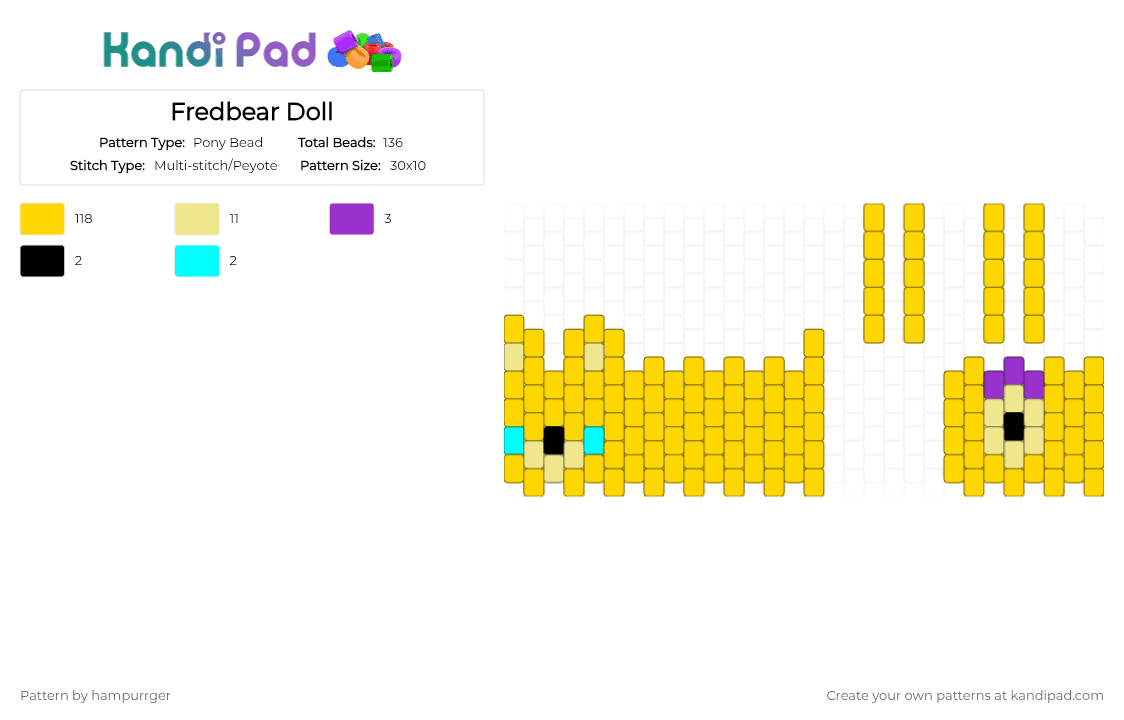 Fredbear Doll - Pony Bead Pattern by hampurrger on Kandi Pad - yellow