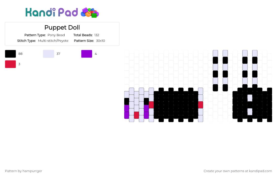 Puppet Doll - Pony Bead Pattern by hampurrger on Kandi Pad - black,white,purple,red