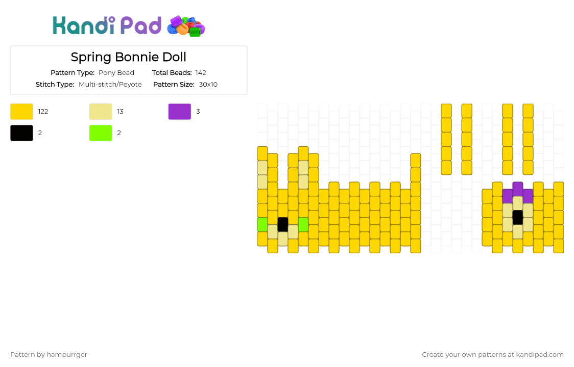 Spring Bonnie Doll - Pony Bead Pattern by hampurrger on Kandi Pad - yellow