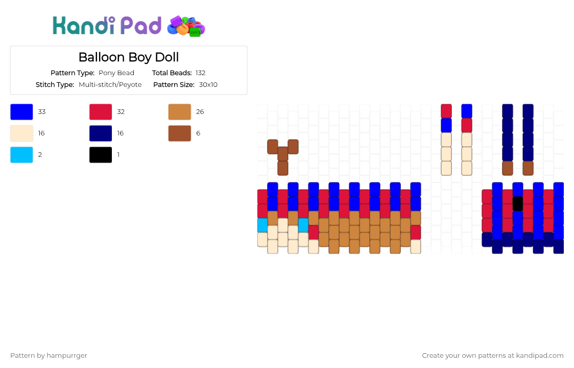 Balloon Boy Doll - Pony Bead Pattern by hampurrger on Kandi Pad - red,orange,purple