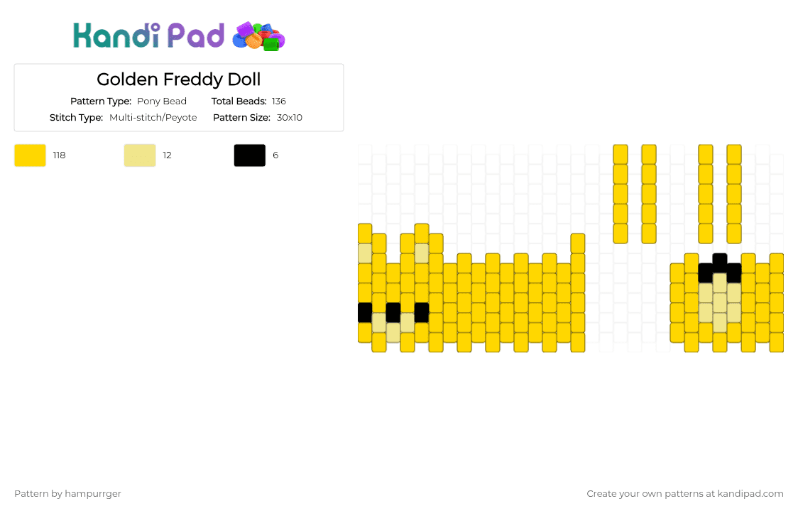 Golden Freddy Doll - Pony Bead Pattern by hampurrger on Kandi Pad - yellow