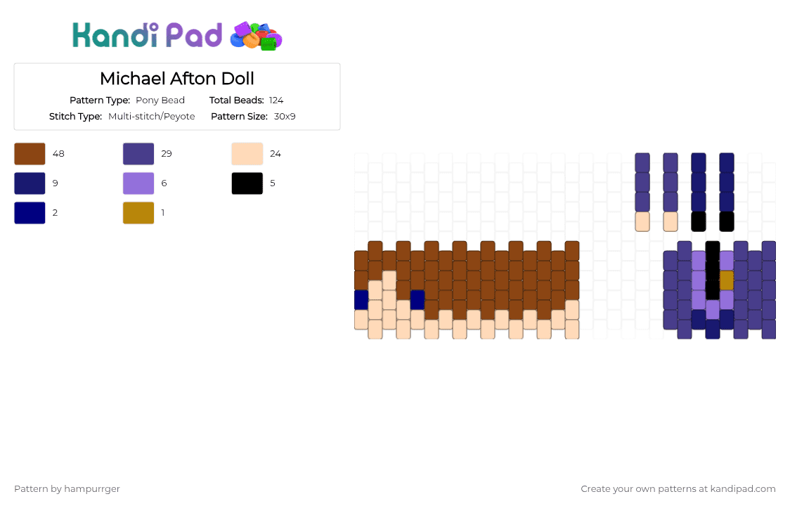Michael Afton Doll - Pony Bead Pattern by hampurrger on Kandi Pad - red,purple