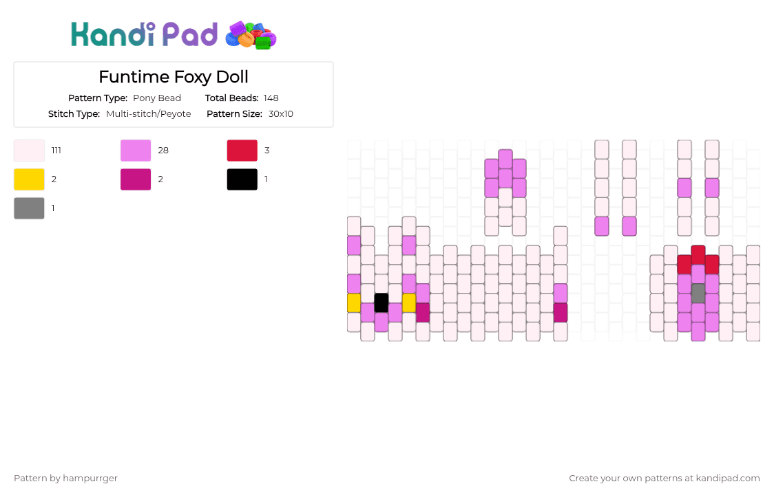 Funtime Foxy Doll - Pony Bead Pattern by hampurrger on Kandi Pad - white,pink