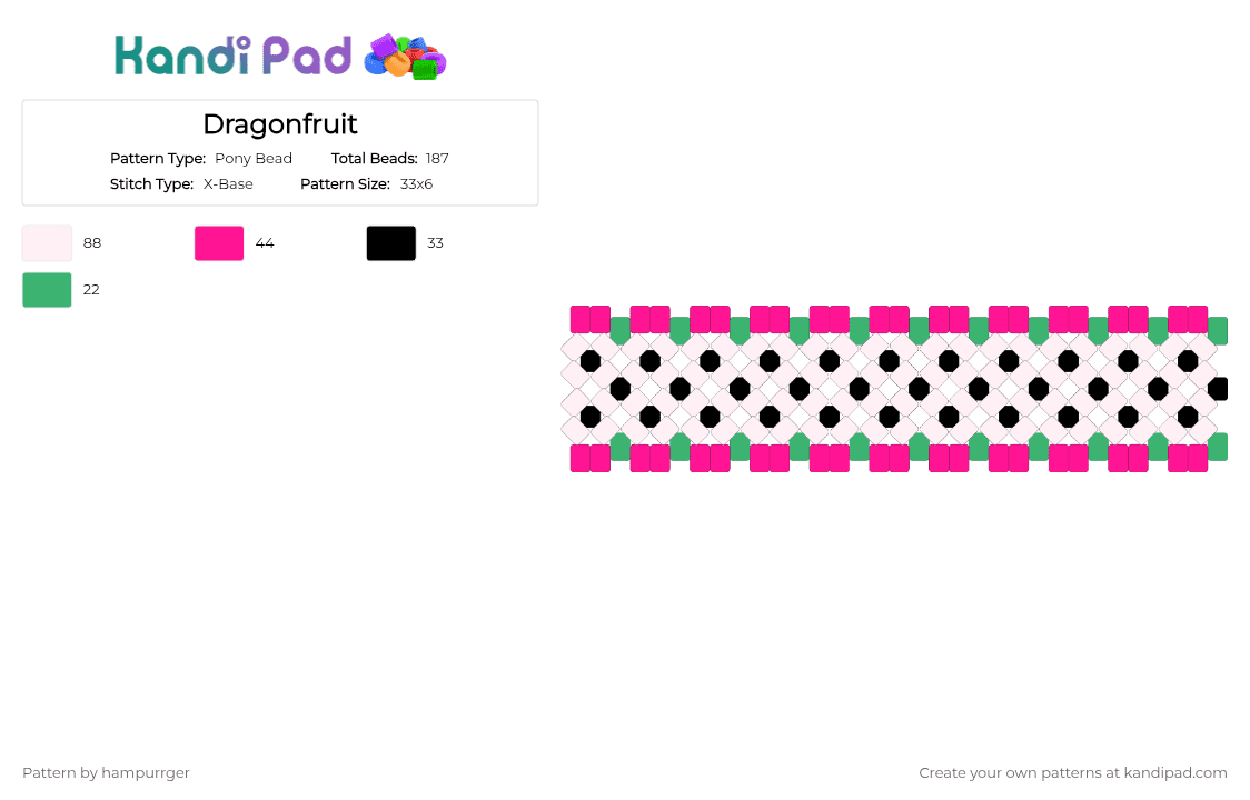 Dragonfruit - Pony Bead Pattern by hampurrger on Kandi Pad - green,pink
