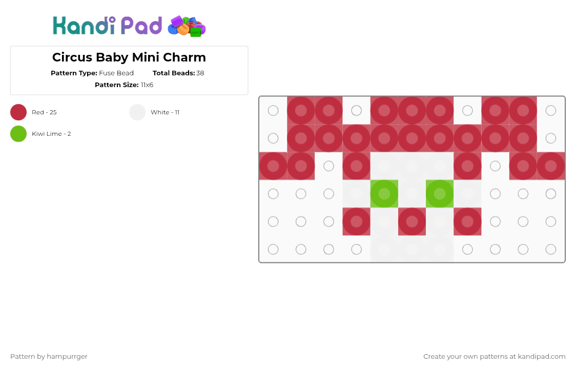 Circus Baby Mini Charm - Fuse Bead Pattern by hampurrger on Kandi Pad - red,fnaf,circus baby,charm,mini charm