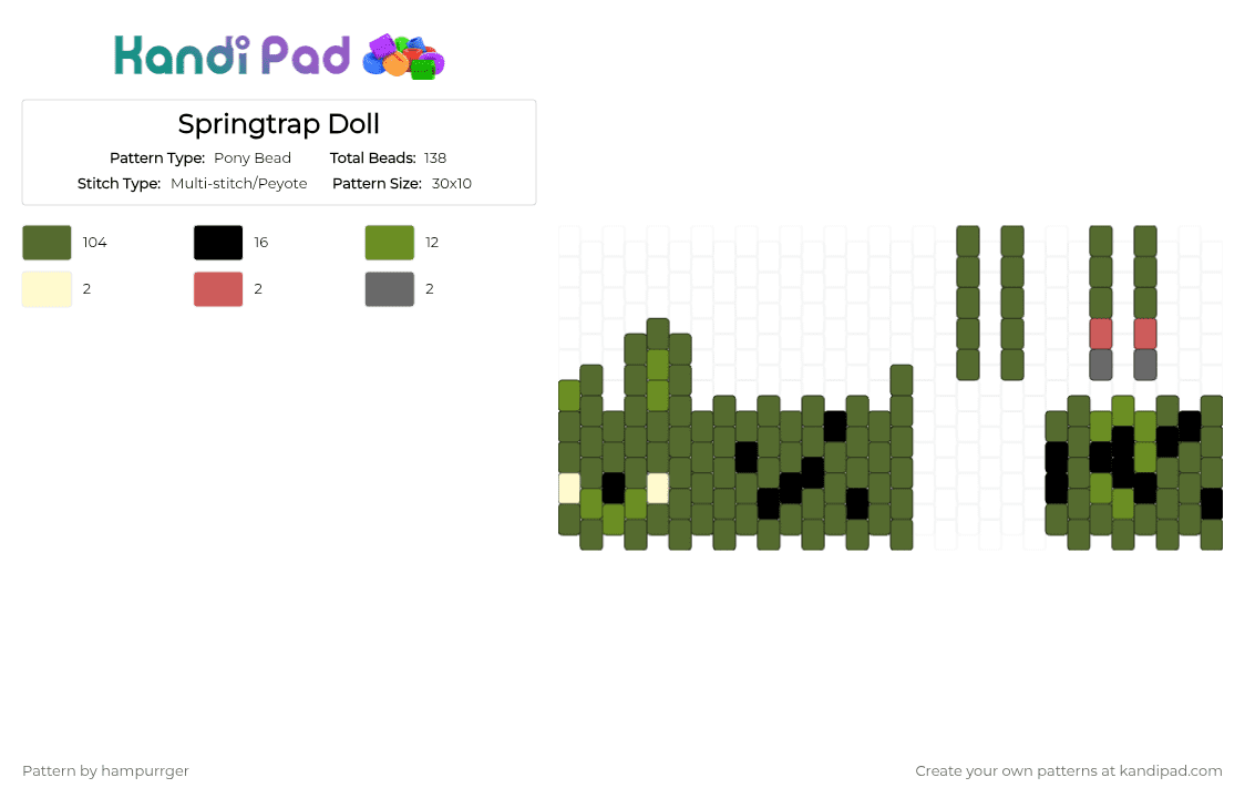 Springtrap Doll - Pony Bead Pattern by hampurrger on Kandi Pad - gold