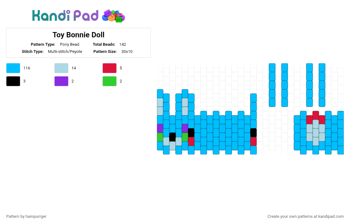 Toy Bonnie Doll - Pony Bead Pattern by hampurrger on Kandi Pad - light blue