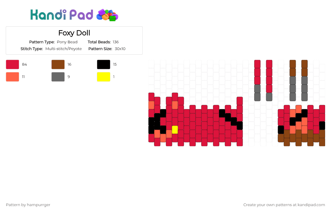 Foxy Doll - Pony Bead Pattern by hampurrger on Kandi Pad - red