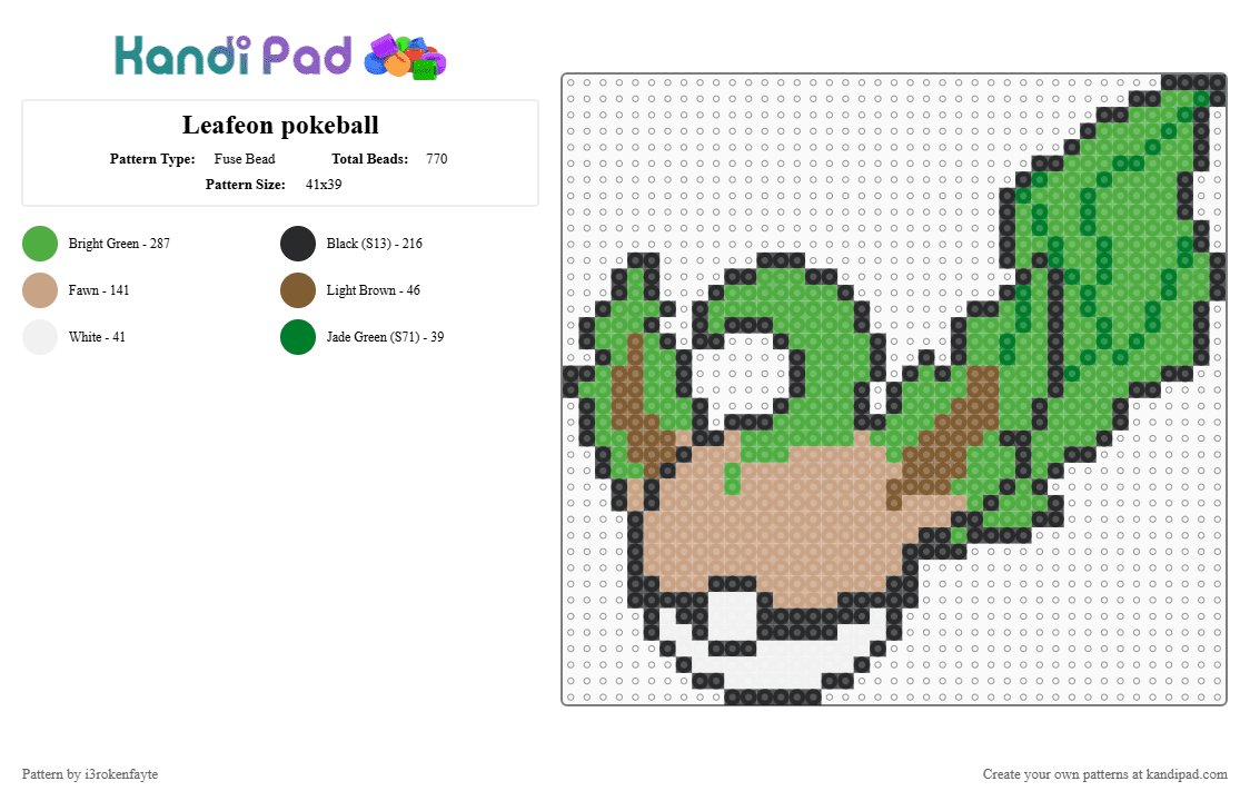 Leafeon pokeball - Fuse Bead Pattern by i3rokenfayte on Kandi Pad - green,pokemon,leafeon,pokeball