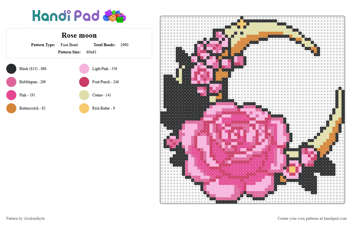 Rose moon - Fuse Bead Pattern by i3rokenfayte on Kandi Pad - pink,moon,rose