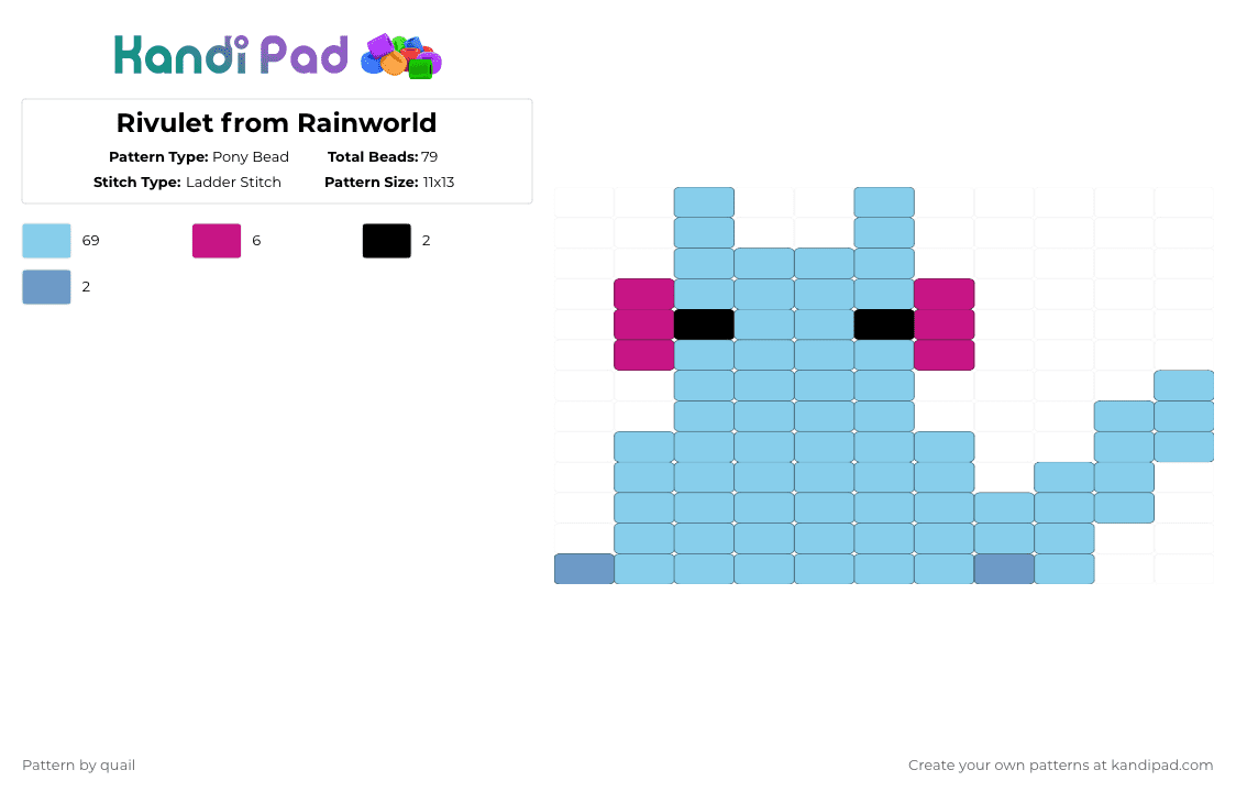 Rivulet from Rainworld - Pony Bead Pattern by quail on Kandi Pad - light blue