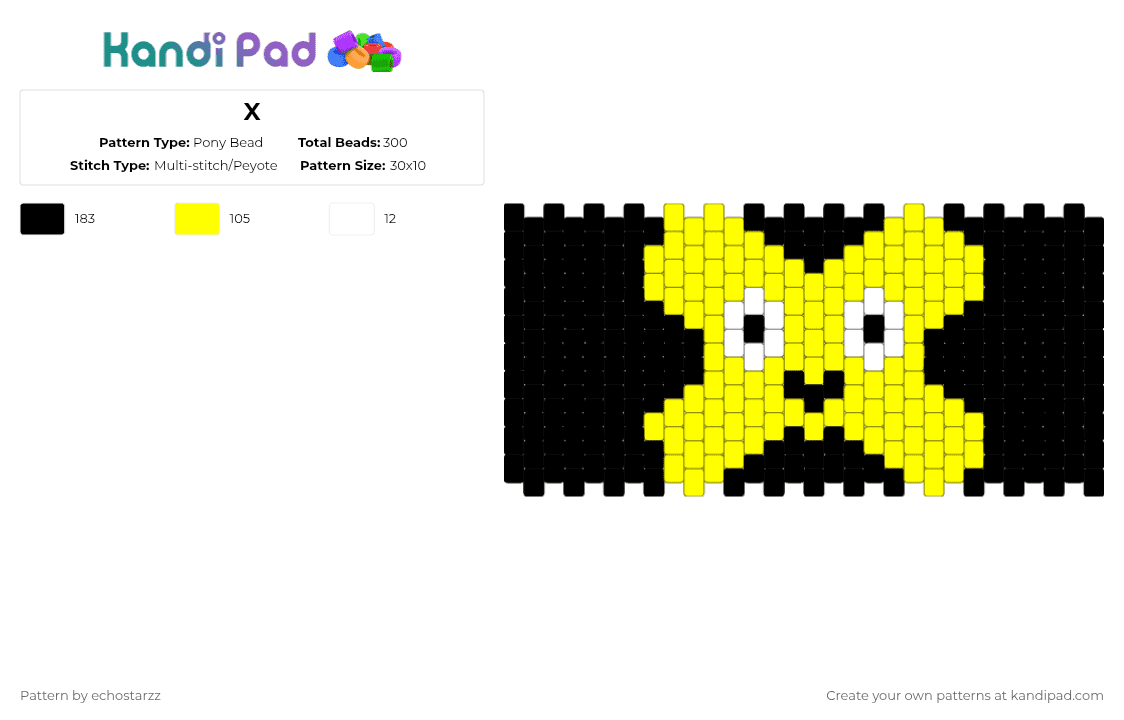 X - Pony Bead Pattern by echostarzz on Kandi Pad - yellow
