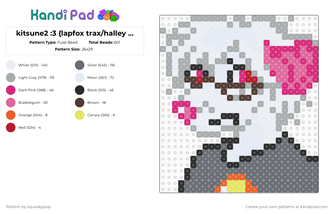 kitsune2 :3 {lapfox trax/halley labs} ! - Fuse Bead Pattern by squeakypup on Kandi Pad - lapfox,lapfoxtrax,kitsune2,halleylabs,furry,music