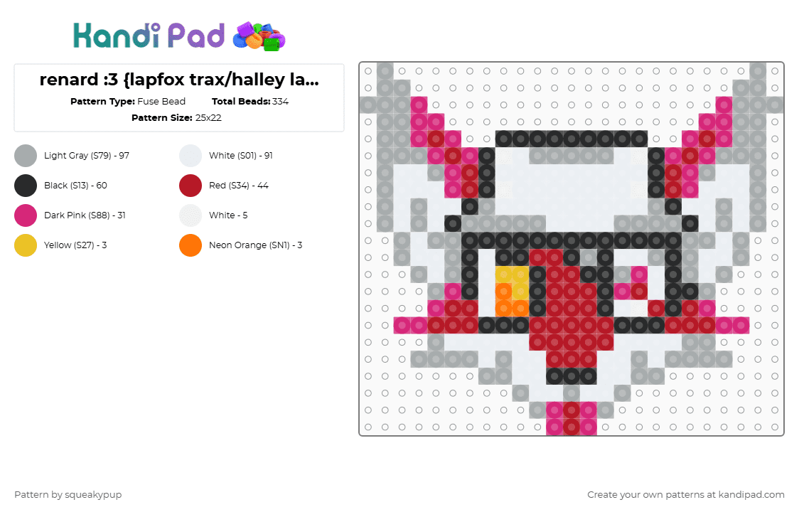 renard :3 {lapfox trax/halley labs} ! - Fuse Bead Pattern by squeakypup on Kandi Pad - gray,red,lapfox,lapfoxtrax,renard,renardqueenston,halleylabs,furry,music