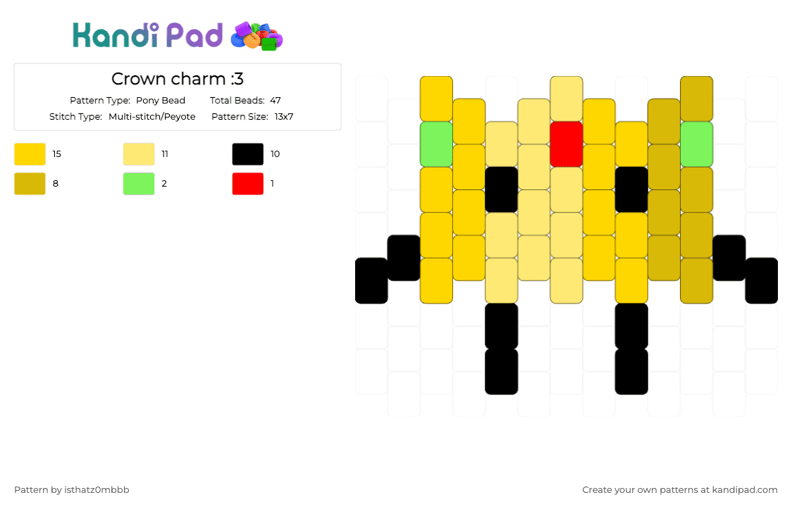 Crown charm :3 - Pony Bead Pattern by isthatz0mbbb on Kandi Pad - yellow,crown,lots,love of the sn,charm,keychain,osc,object show