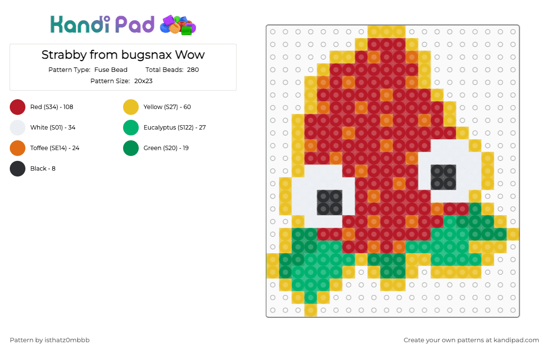 Strabby from bugsnax Wow - Fuse Bead Pattern by isthatz0mbbb on Kandi Pad - red,yellow,bugsnax strabby,straby,bugsnax,videogame,green