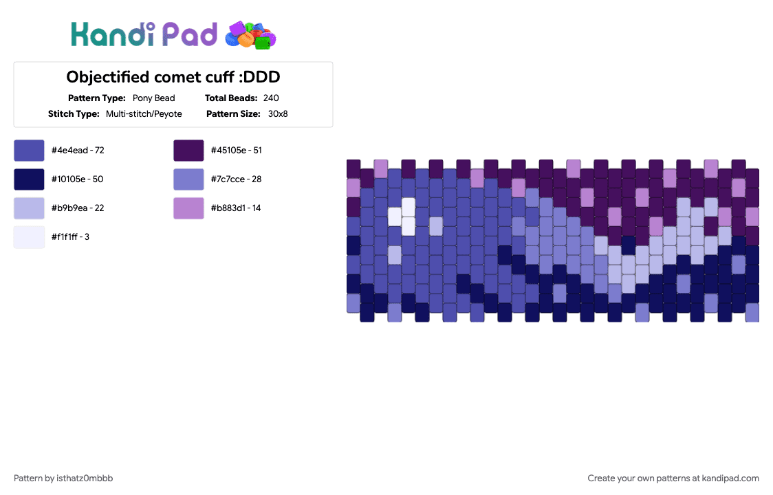 Objectified comet cuff :DDD - Pony Bead Pattern by isthatz0mbbb on Kandi Pad - blue, comet, cuff, objectified, objectshow, osc, pink, purple