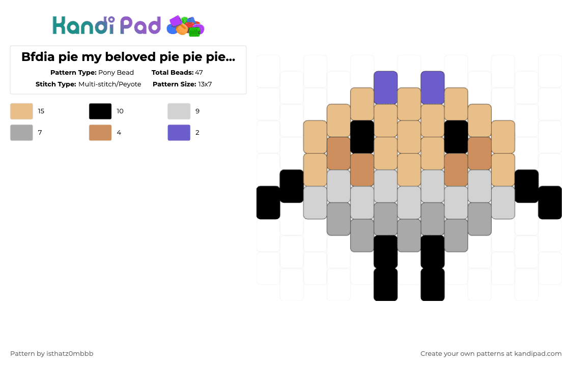 Bfdia pie my beloved pie pie pie my favourite character pie. - Pony Bead Pattern by isthatz0mbbb on Kandi Pad - beige,piebfdi,tpot,bfdi,purple,gray,battle for dream island,pie