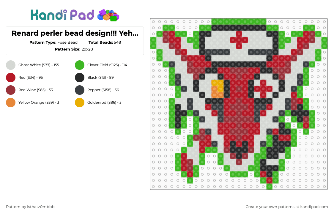 Renard perler bead design!!! Yehaw!! - Fuse Bead Pattern by isthatz0mbbb on Kandi Pad - red,green,lapfox,renard,lapfoxrenard,fox,halleylabs,wannabedoctor