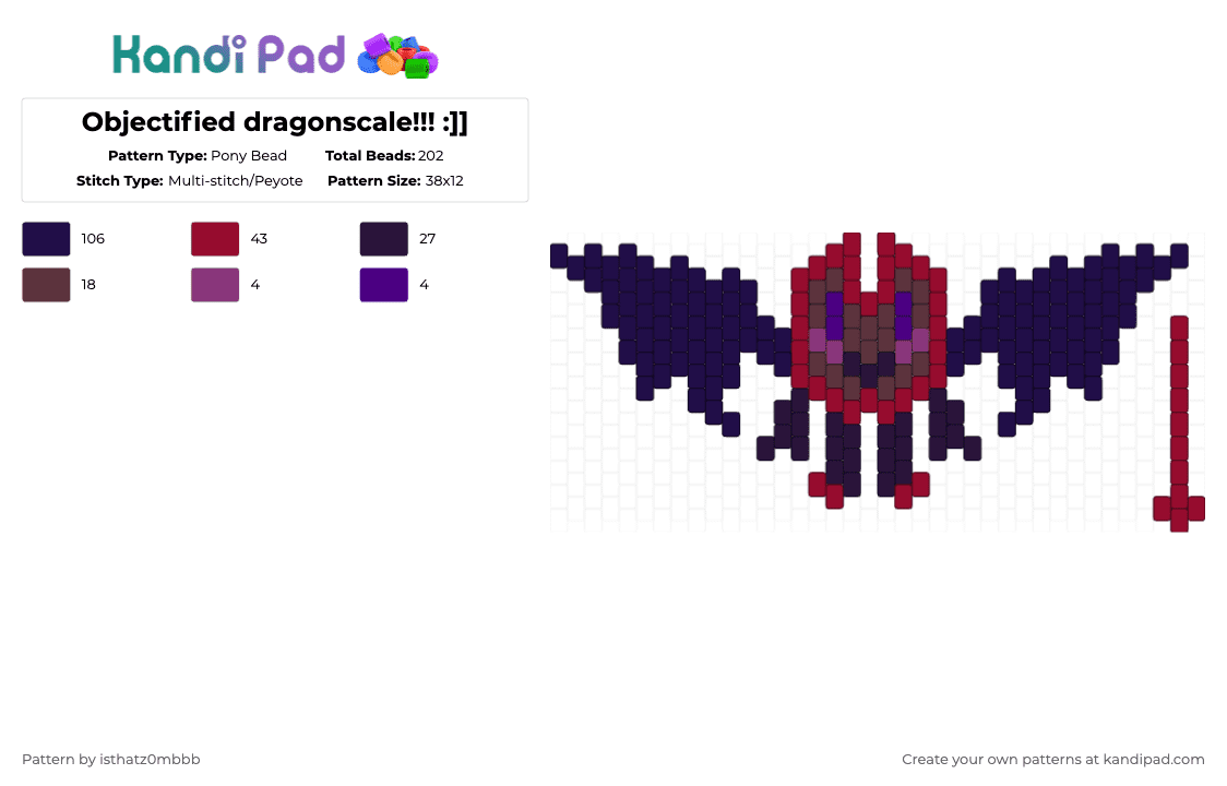 Objectified dragonscale!!! :]] - Pony Bead Pattern by isthatz0mbbb on Kandi Pad - red,purple,comic,magenta,pink,darkblue,darkpurple,dragon scale,objectified,dragon yay