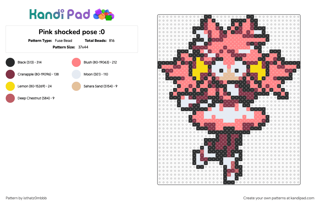 Pink shocked pose :0 - Fuse Bead Pattern by isthatz0mbbb on Kandi Pad - brown, deltarune, deltarune chapter 5, deltarune chapter five, deltarune mad mew mew, mad mew mew, pink, red, video game, white