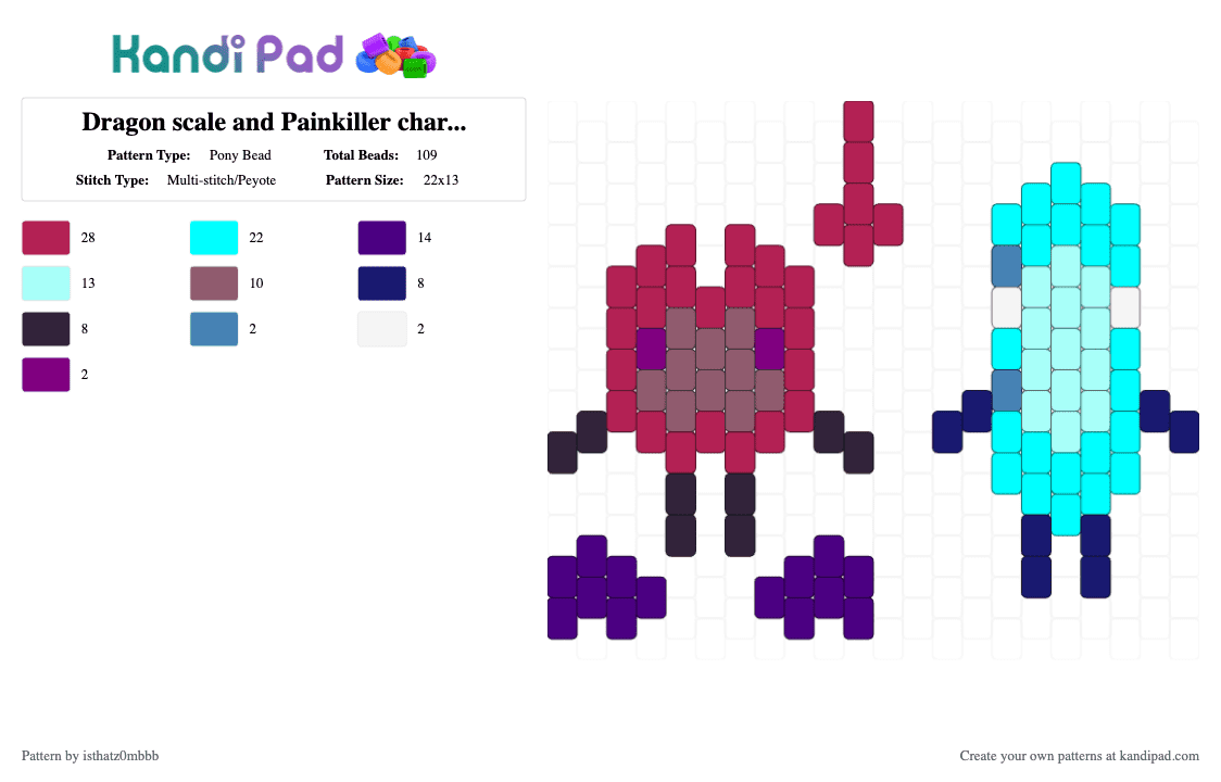 Dragon scale and Painkiller charms :} - Pony Bead Pattern by isthatz0mbbb on Kandi Pad - light blue,pink,objectified,dragonscale,osc,painkiller,objectshow,charm,keychain,apocalypse