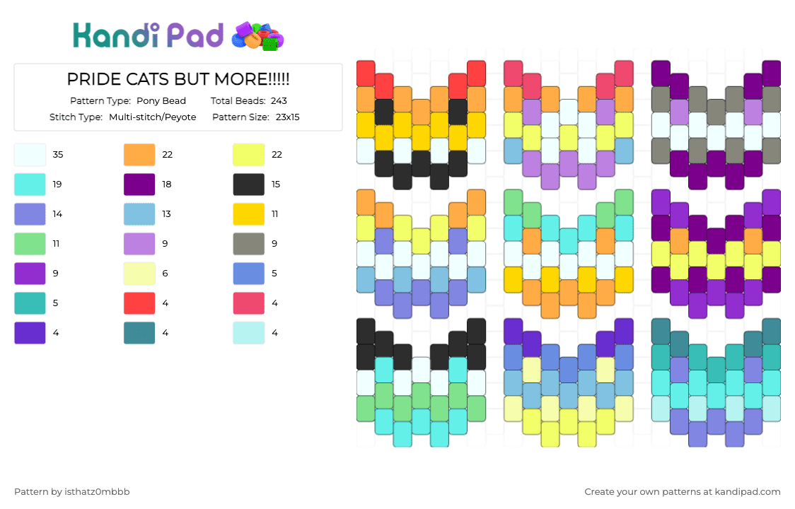 PRIDE CATS BUT MORE!!!!! - Pony Bead Pattern by isthatz0mbbb on Kandi Pad - yellow,light blue,pink,blue,colorful,pride,cat,cats,lgbtqia,lgbtq,charm,cute