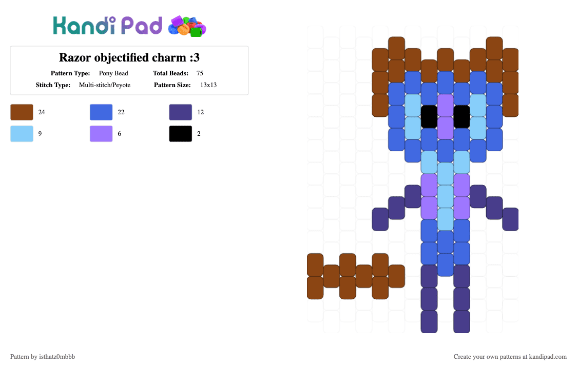 Razor objectified charm :3 - Pony Bead Pattern by isthatz0mbbb on Kandi Pad - red,blue,objectifiedrazor,razor,objectified,charm,osc,objectshow,brown,purple