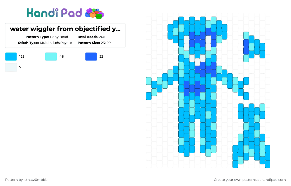 water wiggler from objectified yay :DDD - Pony Bead Pattern by isthatz0mbbb on Kandi Pad - light blue,water,blue,white,fish,objectified,water wiggler,object show,comic