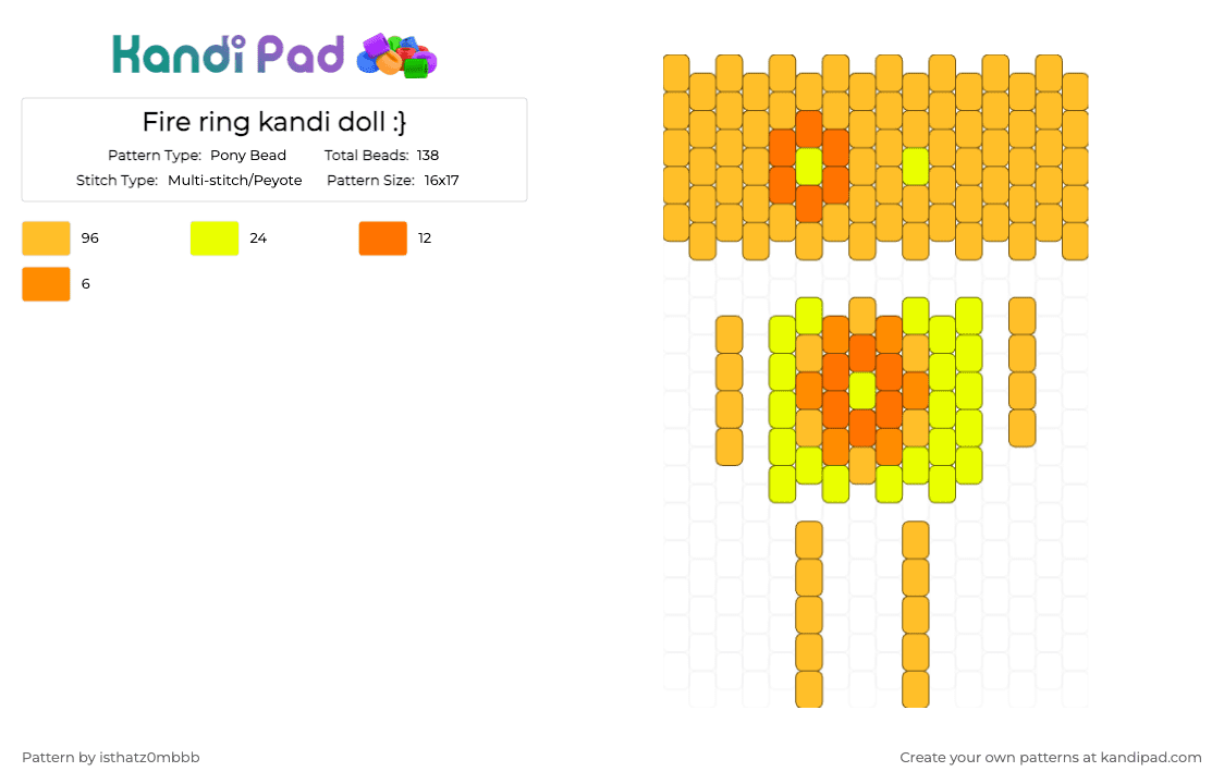 Fire ring kandi doll :} - Pony Bead Pattern by isthatz0mbbb on Kandi Pad - orange,doll,firering,lhg,lethimgo,yellow,fire,roblox