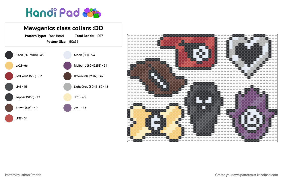 Mewgenics class collars :DD - Fuse Bead Pattern by isthatz0mbbb on Kandi Pad - black, brown, cat, charm, collar, colorful, meow, mewgenics, mewgenics class collar, mewgenics class collars, miau, red