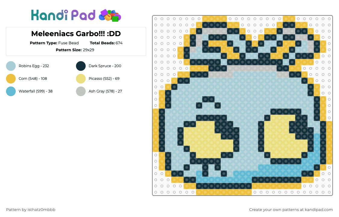 Meleeniacs Garbo!!! :DD - Fuse Bead Pattern by isthatz0mbbb on Kandi Pad - light blue,yellow,gray,trashbag,garbo,meleeniacs,lightblue,garbage