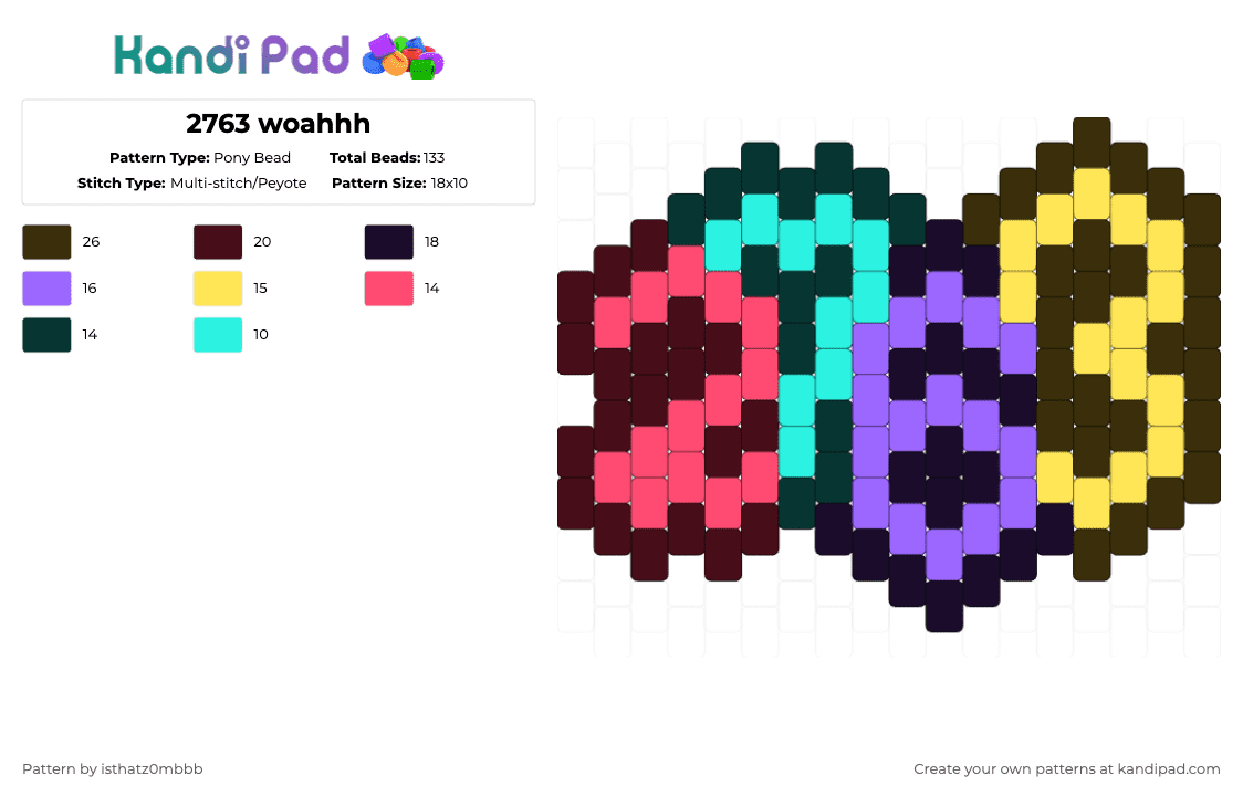 2763 woahhh - Pony Bead Pattern by isthatz0mbbb on Kandi Pad - brown,2763,bfdi,xfohv,algebralien,yellow,purple,charm,text