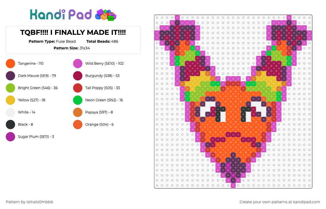 TQBF!!!! I FINALLY MADE IT!!!! - Fuse Bead Pattern by isthatz0mbbb on Kandi Pad - pink,orange,tgbf,pinata,lapfox,halleylabs,tqbflapfox,limegreen,yellow