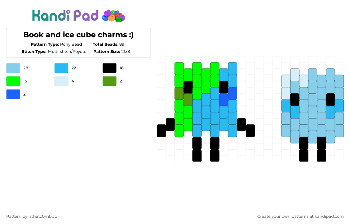 Book and ice cube charms :) - Pony Bead Pattern by isthatz0mbbb on Kandi Pad - light blue,book,ice cube,bfdi,blu,green,battle for dream island,bfdia,battle for dream island again