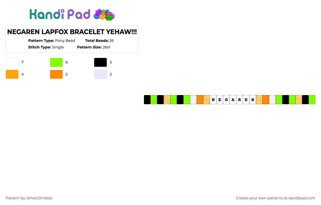 Lapfox Pattern NEGAREN LAPFOX BRACELET YEHAW!!! Pony Bead Pattern - Kandi Pad | Kandi ...